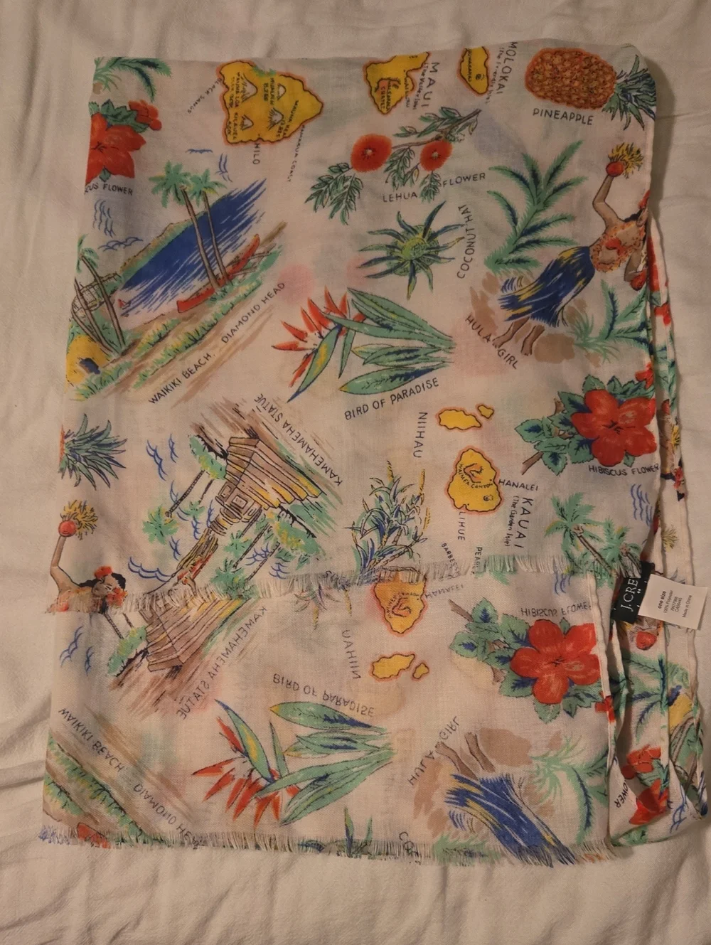 J. Crew Large White Tropical Hawaiian Print Pashmina Style Scarf